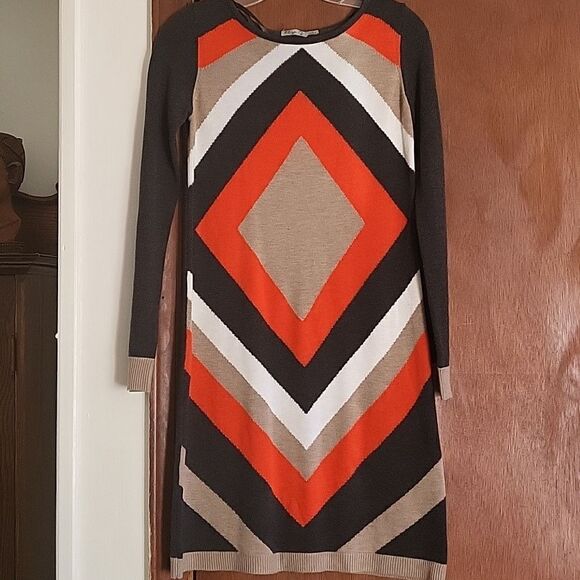 Long Sleeve Sweater Dress Women's Diamond Tri Color - Picture 3 of 3